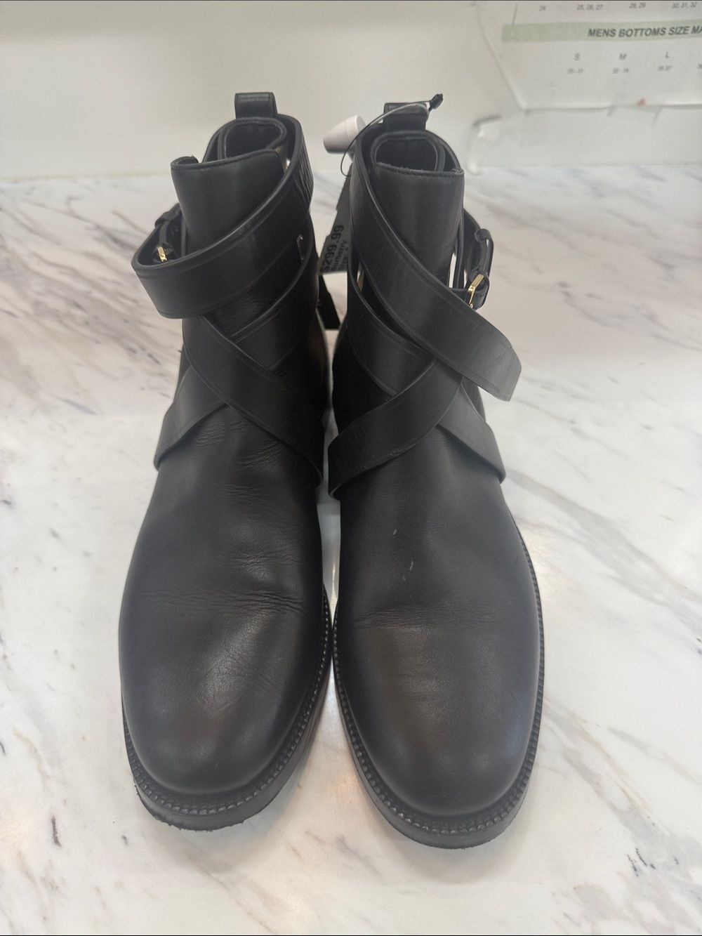 Burberry Black Leather Ankle Boots with Signature Check Panel